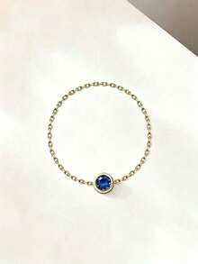 SYMFNY 925 Sterling Silver Minimalist Tiny Bezel Set Soft Chain Ring 1pc - Blue - View 2