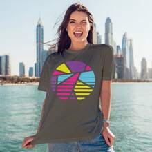 Retro T-Shirt With An Abstract Geometric Pattern. Pure Cotton Unisex T-Shirt, Plus Size, Suitable For Slightly Overweight People. - Navy Blue - View 4