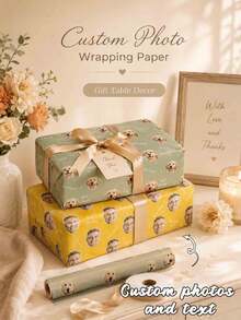 Custom Face Wrapping Paper Personalized Photo Gift Wrap Roll For Birthday Anniversary Wedding Groom Graduation Retirement Fun Creative Party Supplies DIY Face Wrapping Paper - Multicolor - View 1