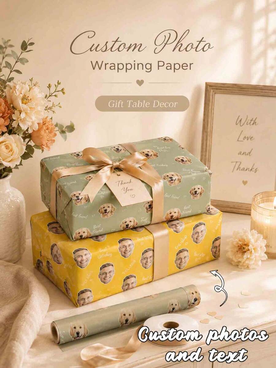 Custom Face Wrapping Paper Personalized Photo Gift Wrap Roll For Birthday Anniversary Wedding Groom Graduation Retirement Fun Creative Party Supplies DIY Face Wrapping Paper - Multicolor - View 1