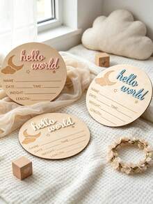 1pc Wooden Birth Announcement Sign, Creative Commemorative Plaque, Wooden Name Card, Name Announcement Board, Natural Wood Decoration, Baby Shower Gift, Suitable For New Parents And Teen Shower, Gift For Expectant Mother, Welcome Baby Gift, Newborn Welcome Sign, Photography Prop, Baptism Gift, Baby Gift Choice - Multicolor - View 3