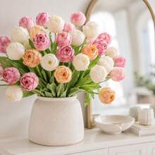 White Artificial Peony Tulip Flowers, Suitable For Home Vase Decoration, Wedding Bouquet And Table Centerpiece Decoration Home Decor Autumn Decor Wedding Decor Outdoor Garden Decor-Flowers - View 7