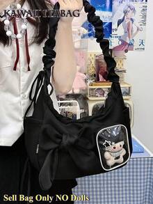 Kawaii Ita Bag For 10cm Dolls Cute Bowknot Dumpling Shape Shoulder Bag Adjustable Drawstring Strap Ita Bag Simple Hobos Ita Bag Women Crossbody Bag Gift - Black - View 3