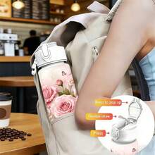 1pc/5pcs 750ml Large Capacity Summer Sports Plastic Water Bottle, Best Friend Birthday Holiday Gift Soft Pink Floral Rose Butterfly Lace Pattern Water Bottle, Elegant Drinking Container, Couple Water Bottle, Suitable For Commuting Camping Vacation, Floral Couples Gift - Multicolor-floral - View 10