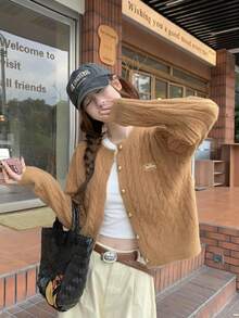 Women Cardigans - Camel - View 2