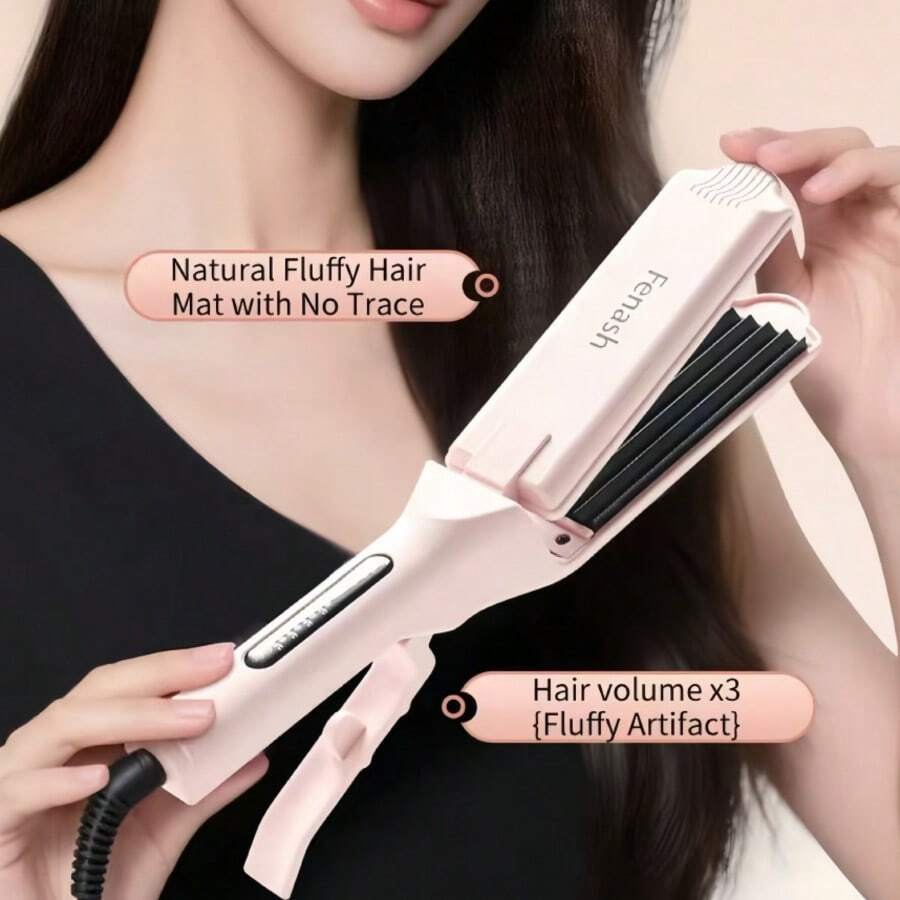 LUYAO 女性用蓬鬆髮型波浪夾髮器，6齒波浪壓紋美髮造型工具，沙龍專業級溫控捲髮器