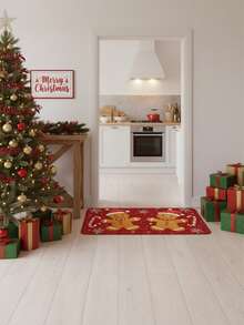 1pc Christmas Gingerbread Man Door Mat, Candy Cane & Snowflake Pattern, Washable, Christmas Holiday Home Decor, Non-Slip Mat Suitable For Christmas Gifts, Farmhouse Style Christmas Party Decoration, Perfect Christmas Home Decor - A - View 4