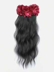 1pc Large Wavy Ponytail Pear Blossom Claw Clip, Realistic Natural Invisible Black Hair Extension, Fashionable Banana Clip With Floral Design, Premium Style For Women - Multicolor - View 15