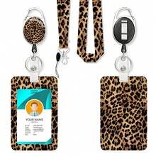 1 Set Tempat Kartu Identitas Motif Leopard dengan Tali Gantungan & Reel Kartu yang Dapat Ditarik, Tempat Kartu dengan Tali Leher yang Dapat Dilepas untuk Kantor, Perawat, Guru, Pelajar, dan Kartu Identitas Kerja - Rectangle - View 9
