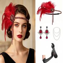 1920年代 Flapper 風格服裝配件套裝，適用婚禮、派對、活動，20年代 Flapper 頭帶、復古珍珠項鍊、手套，復古萬聖節 - 彩色 - 查看 70