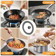 2 Piezas Tapas para Sartenes, Tapa Universal para Ollas, Tapa de Vidrio de Silicona, Tapa Universales para Ollas de 20 22 24 26 28 30 cm, con Ventilación para Vapor y un Trapo - Gris - Ver 8