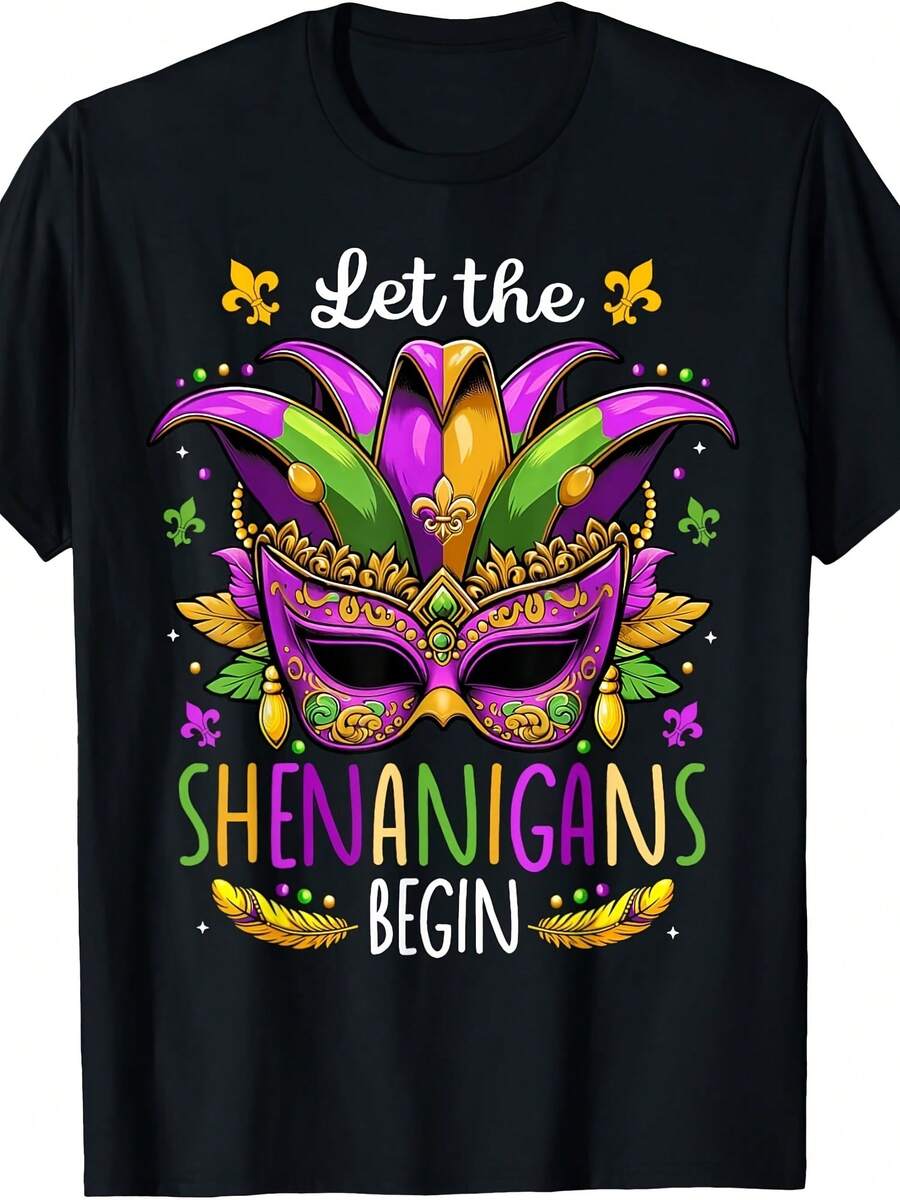 Let The Shenanigans Begin Mask Beads Mardi Gras Men Women T-Shirt - 款式 - 查看 1