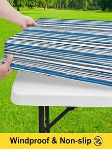 3 Pieces Picnic Tablecloth Set With Bench Cover, Elastic Edge Design, Striped Pattern, Washable Rectangular Tablecloth, Suitable For Weddings, Camping, Picnics, Garden Parties And More, Practical Essential - A - View 6