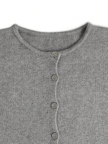 Women's Dropped Shoulder Round Neck Cinched Waist Button Knit Cardigan Sweater, Elegant Casual Style, Suitable For Office Commute And Leisure Outings, Autumn/Winter - Grey - View 9