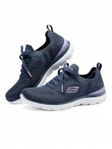 Skechers 女款網布透氣走路鞋 舒適防滑低筒休閒鞋 - 海軍藍色 - 查看 1