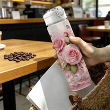1pc/5pcs 750ml Large Capacity Summer Sports Plastic Water Bottle, Best Friend Birthday Holiday Gift Soft Pink Floral Rose Butterfly Lace Pattern Water Bottle, Elegant Drinking Container, Couple Water Bottle, Suitable For Commuting Camping Vacation, Floral Couples Gift - Multicolor-floral - View 6