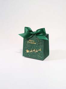 10Pcs Christmas Gift Boxes With Santa Sleigh And Starry Pattern, Elegant Holiday Favor Boxes With Satin Ribbon Bow, Red Green Black Gift Packaging For Christmas Party, Winter Celebration, Wedding Favors, Seasonal Decorations And Special Occasions - 7X5X7cm - View 13