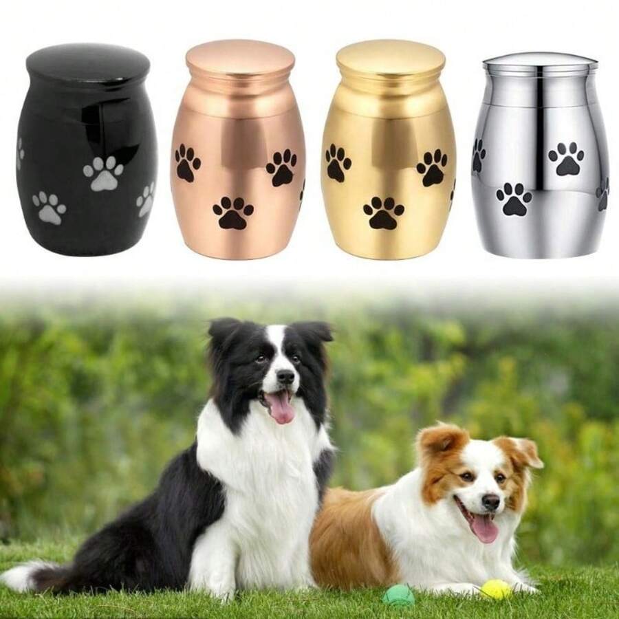 不鏽鋼寵物犬貓骨灰罈 爪印紀念骨灰容器 耐用寵物骨灰盒紀念品 完美安息之處 - 彩色 - 查看 1