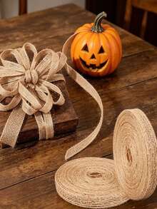 1 Roll Thick Linen Ribbon, Rustic Light Brown Premium Craft Ribbon, Perfect For Gift Wrapping, Weddings, Christmas Party Decor And DIY Crafts - Multicolor - View 4