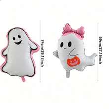 2pcs Cartoon Pink-Edged Ghost & Cute Monster Balloon Set, Halloween Party Atmosphere Decoration Balloons - View 6