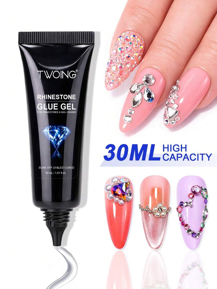 TWOING 30ml Rhinestone Nail Glue, Ultra-Strong UV/LED Curing Nail Decoration Adhesive, Suitable For Gems, Crystals, Jewelry And 3D Nail Art Decorations, Long-Lasting DIY Nail Glue