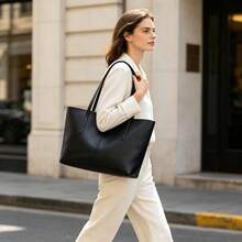 Women's Tote Bag, New Minimalist Business Style Large Capacity Shoulder Tote Bag, Suitable For Commuting, Office And Business Travel - Black - View 1