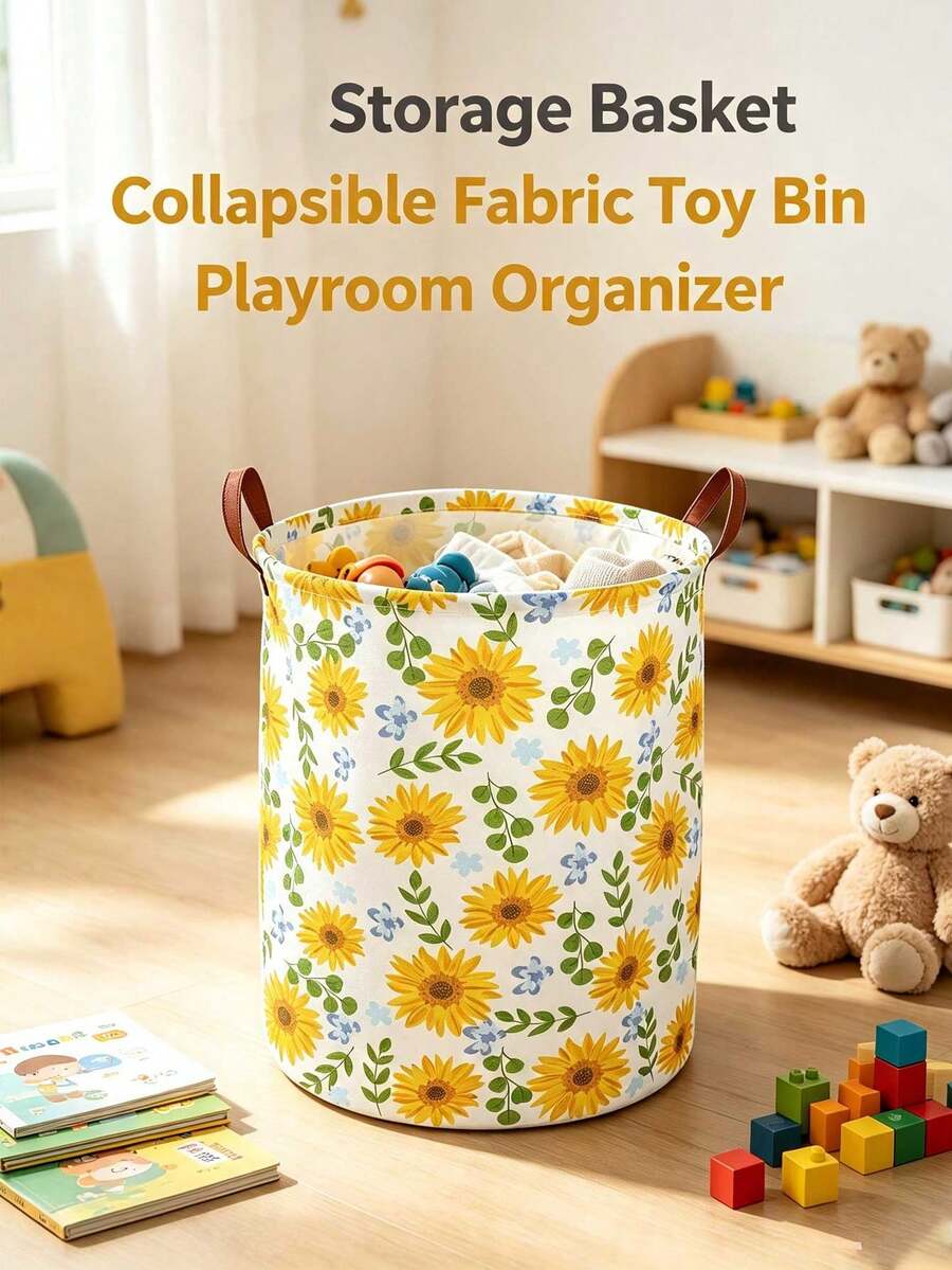 Printed Laundry Basket, Foldable Storage Bin, Waterproof Fabric Storage Basket, Suitable For Children's Room, Bedroom, Bathroom - Multicolor - View 1