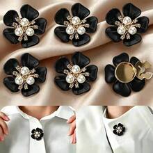6pcs Pearl Sequin Button Covers, Decorative Cufflinks Buttons, Suitable For Women's Shirts DIY Sewing Floral Buttons, Wedding Autumn/Winter Outfit Accessories - White - View 4