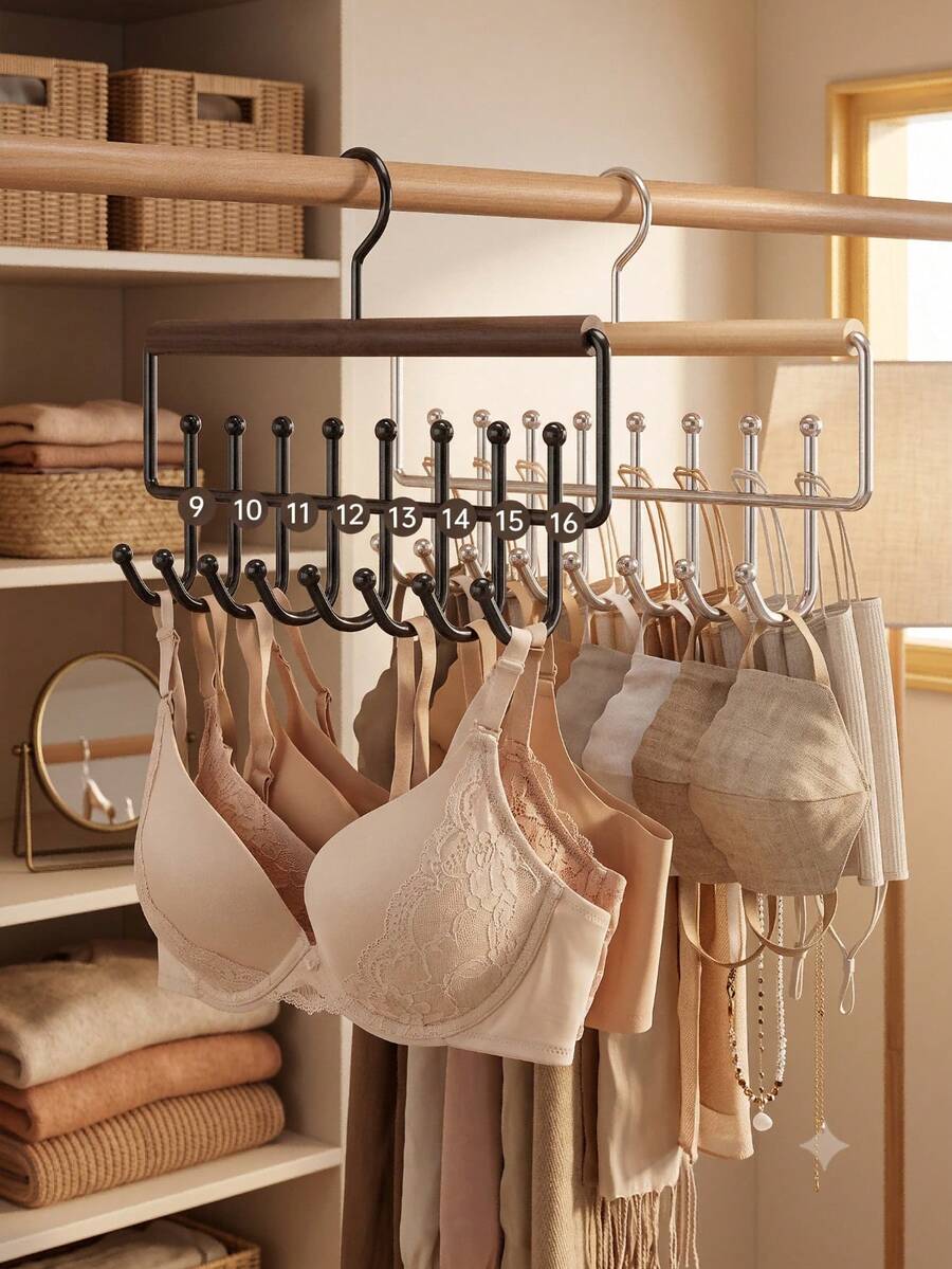 8/4/2/1pc Space-Saving Wooden Hanger, Multi-Functional 360° Rotating 16 Non-Slip Hooks, Suitable For Belts, Scarves, Hats And Vests, Closet Storage Rack, Indoor Decoration - Multicolor - View 1