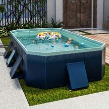 Durable Foldable Above Ground Swimming Pool, PVC Material, Rectangular Outdoor Foldable Water Play Pool, Family Entertainment Suitable For 14 Years And Above, Extra Large Foldable Pool, Outdoor Water Fun, Above Ground Swimming Pool For Family Gatherings And Summer Celebrations, Rectangular Easter Vibrant Duck Design Pool, Outdoor Leisure Equipment, Pool For Adults And Families, Hard Plastic Shell, Puncture Resistant, Bright Blue Design - A - View 12