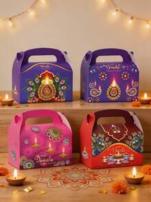 6pcs Diwali Gift Box Set, Diwali Gift Packaging Box, Party Guest Favor Box, Diwali Table Decoration, Suitable For Diwali, Anniversary, Theme Party, Gift Packaging - Multicolor - View 7