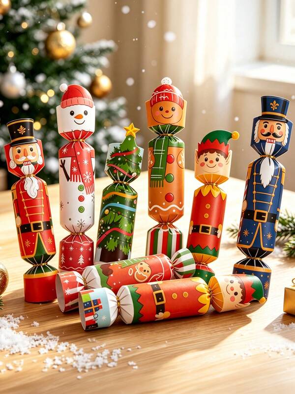 24pcs/12pcs Christmas Candy Shaped Packaging Boxes, 6 Styles DIY Paper Gift Boxes With Nutcracker Soldier, Snowman, Gingerbread Man, Christmas Tree, Elf Full Set Designs, Thickened White Cardstock Pre-Cut With Crease Lines, Glue-Free Hand-Folding Assembly, Suitable For Candy, Small Gifts, Surprise Notes, Gold Tie Closure 3D Design, Perfect For Christmas Party, Christmas Party Favors, Christmas Home Decor