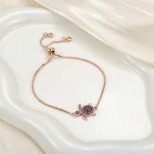 1pc Personalized Hip-Hop Versatile Colorful Zirconia Turtle Copper Cute Bracelet For Women, Suitable For Daily Wear And Festivals - Rose Gold - View 3