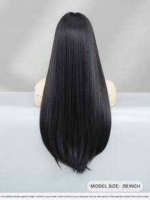 NAMM 28Inch Extra Long Straight Black Wigs For Women Elegant Nature Looking Wigs With Full Bangs,High Density Fluffy Synthetic Heat Resistant Fiber Hair,For Beginners Glueless Daliy Party Use,Suitable For All Women - 黑色 - 查看 3