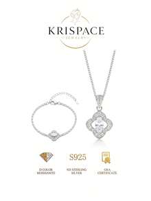 Juego de 2 piezas de joyería de mujer de plata de ley S925 con diseño de trébol, collar con colgante minimalista brillante y pulsera de tenis, adecuado para uso diario, regalo romántico - Plateado - Ver 1