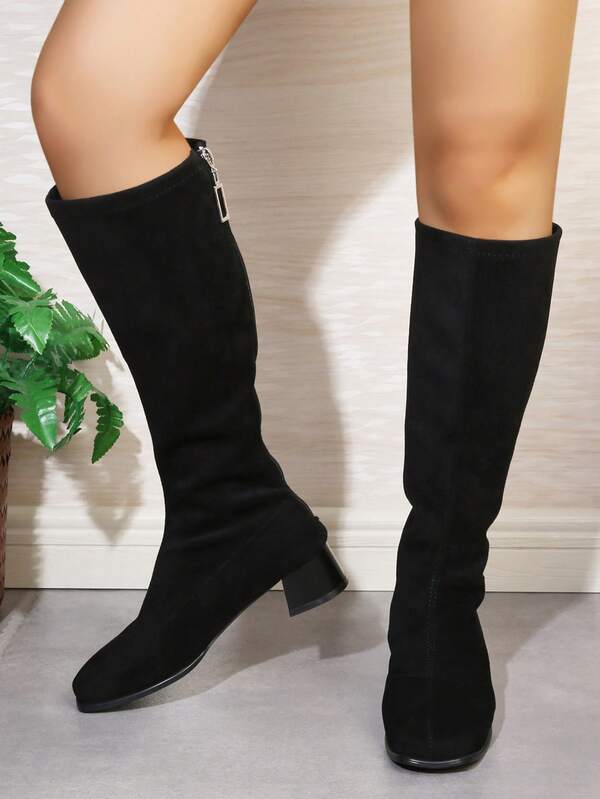 Women's Back Zipper Design Casual Knee-High Boots For Daily Wear