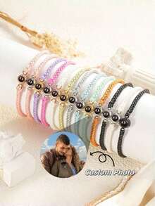 1pc Customized Black & White Woven Couple Bracelet | 4-Color Beads Customized Photo Projection Bracelet | Customized Colorful Photo Bracelet - Photo Bracelet - View 12