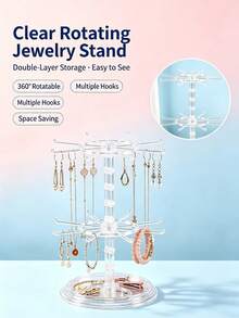 16-Hook Rotating Storage Rack, Adjustable Bottom Spacing, Can Be Used As Key Rack/Display Stand, For Storing Keys, Glasses, Or As A Desktop Jewelry Stand With Tray For Necklaces - Multicolor - View 5