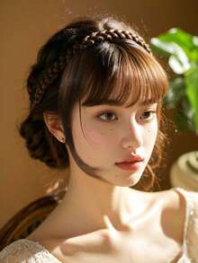 編織髮箍附合成纖維瀏海，一體式鬢角髮飾，女用，易佩戴，適合日常、派對、萬聖節、攝影，1件裝 - 彩色 - 查看 7