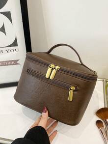 Women's Coffee Brown Large Capacity Handheld Cosmetic Travel Storage Bag, Portable, Suitable For Girls And Commuting Professional Women - Coffee Brown - View 1