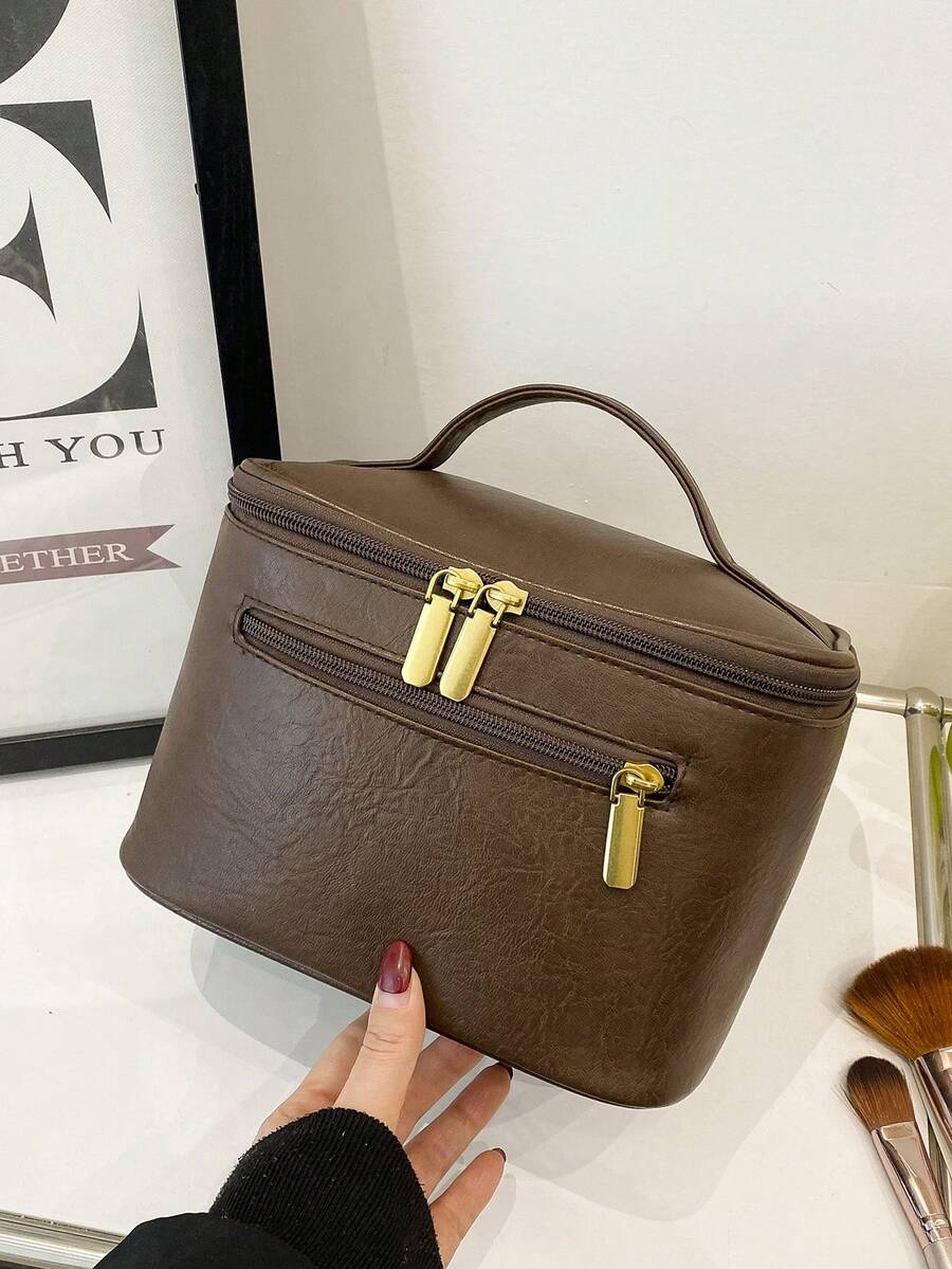 Women's Coffee Brown Large Capacity Handheld Cosmetic Travel Storage Bag, Portable, Suitable For Girls And Commuting Professional Women - Coffee Brown - View 1