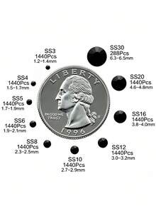 1440pcs/Black Crystal Hot-Melt Flat-Back Rhinestones, Multi-Size Round Crystal Rhinestones, Shiny Adhesive Rhinestones, Suitable For Nail Art, Phone Cases, Shoes, Clothing, Handmade DIY Decoration - Black - View 4