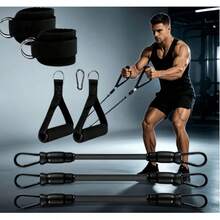 Fitness Cable Machine Attachments Kit 10Pcs , Tricep Rope, Exercise Handles, Ankle Cuffs, Door Anchor, Carabiner Clips For Gym Training - A - View 7