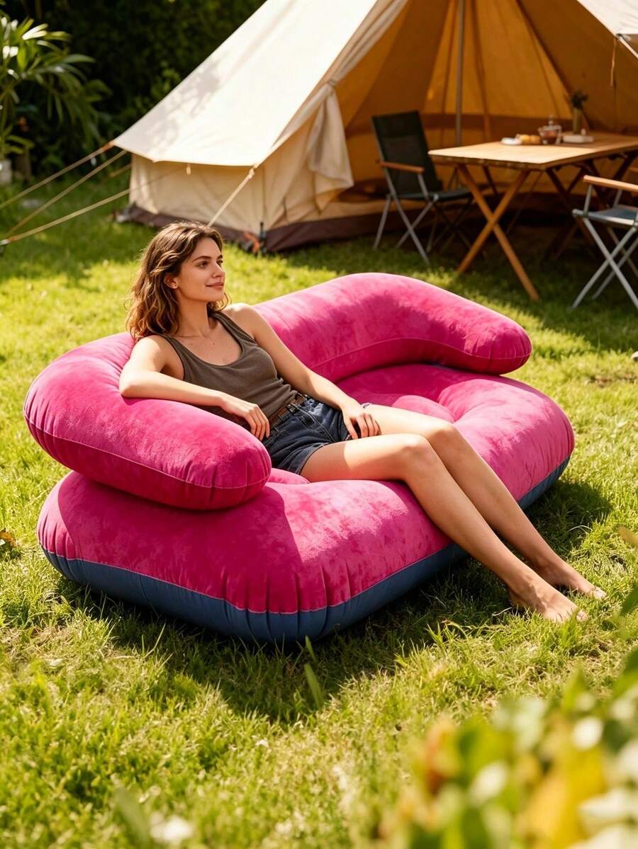 1pc Portable U-Shaped Inflatable Lounge Chair, Foldable PVC Inflatable Sofa, Compact Seat Design, Suitable For Living Room, Balcony, Camping, Picnic And Outdoor Relaxation, Travel Camping Chair And Inflatable Lounge Sofa, Air Pump Not Included