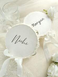 Custom 6 Inch Classic Wedding Handheld Tambourine With Single Row Metal Jingles Ribbon Bow And Pearl Decor Personalized Musical Rhythm Percussion Instrument For Wedding Ceremony Bridal Shower Reception Party Dancing (Drumstick Not Included) - White - View 9