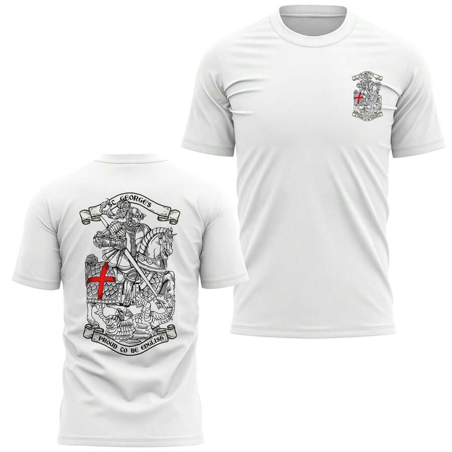 St George's Day T-Shirt For Men, Proud To Be British, Large Back Print, Pocket, Unisex, Pure Cotton, Plus Size, Ad - White - View 1