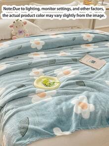 1pc Plush Blanket, Blue Flower Pattern, Soft & Skin-Friendly, Multi-Sized Versatile Throw Blanket, Suitable For Living Room Sofa, Bedroom Bed Use - Blue - View 8