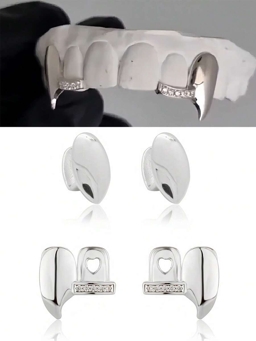 THATBOY Set Gigi Tiruan Berlian CZ Simetris 2pcs/4pcs/Set - Berlapis Emas/Perak 18K untuk Rahang Atas dan Bawah, Cocok untuk Pria dan Wanita, Pesta Hip-Hop dan Aksesori Kostum