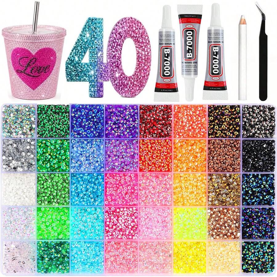 15/24/28/40/42 Colors Resin Jelly Rhinestone Decoration Set, With Tweezers And Dotting Pen, Multi-Color Rhinestone Accessories Set; Suitable For DIY Art Creation, Handmade DIY, Water Cup Rhinestone Decoration, DIY Craft Supplies - View 1