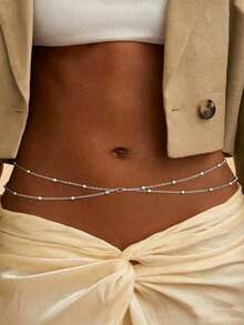 1pc Fashionable Round Bead Single Layer Women's Waist Chain, Metal Chain Body Chain Belly Chain Waist Accessory, Summer Beach Vacation Body Accessory (Material Is Iron, Please Do Not Touch Water To Avoid Rust) - Multicolor - View 16